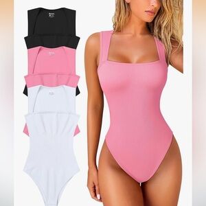 Black, White and Pink 3 Piece Ribbed Bodysuits